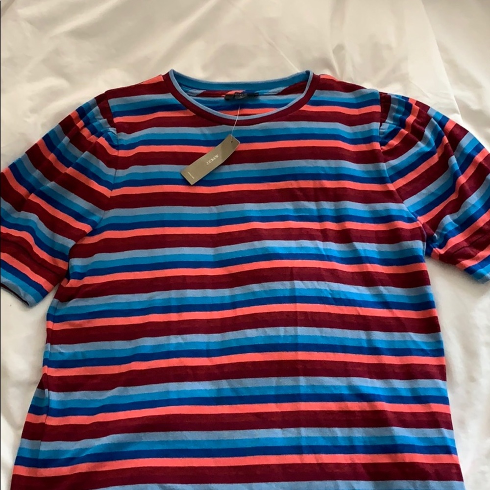 J. Crew striped puff-sleeve shirt, size L, NWT